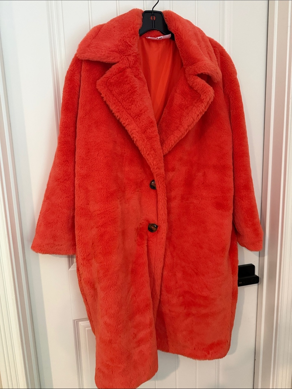 Steve Madden Plush Teddy Coat in Bright Coral Red